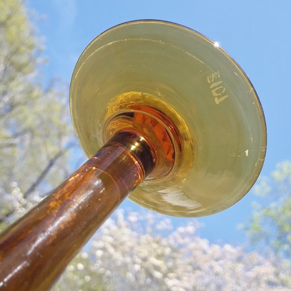 Vintage Golden Wine Goblets Bubble Glass Handmade Signed French Artist France - Picture 6 of 16